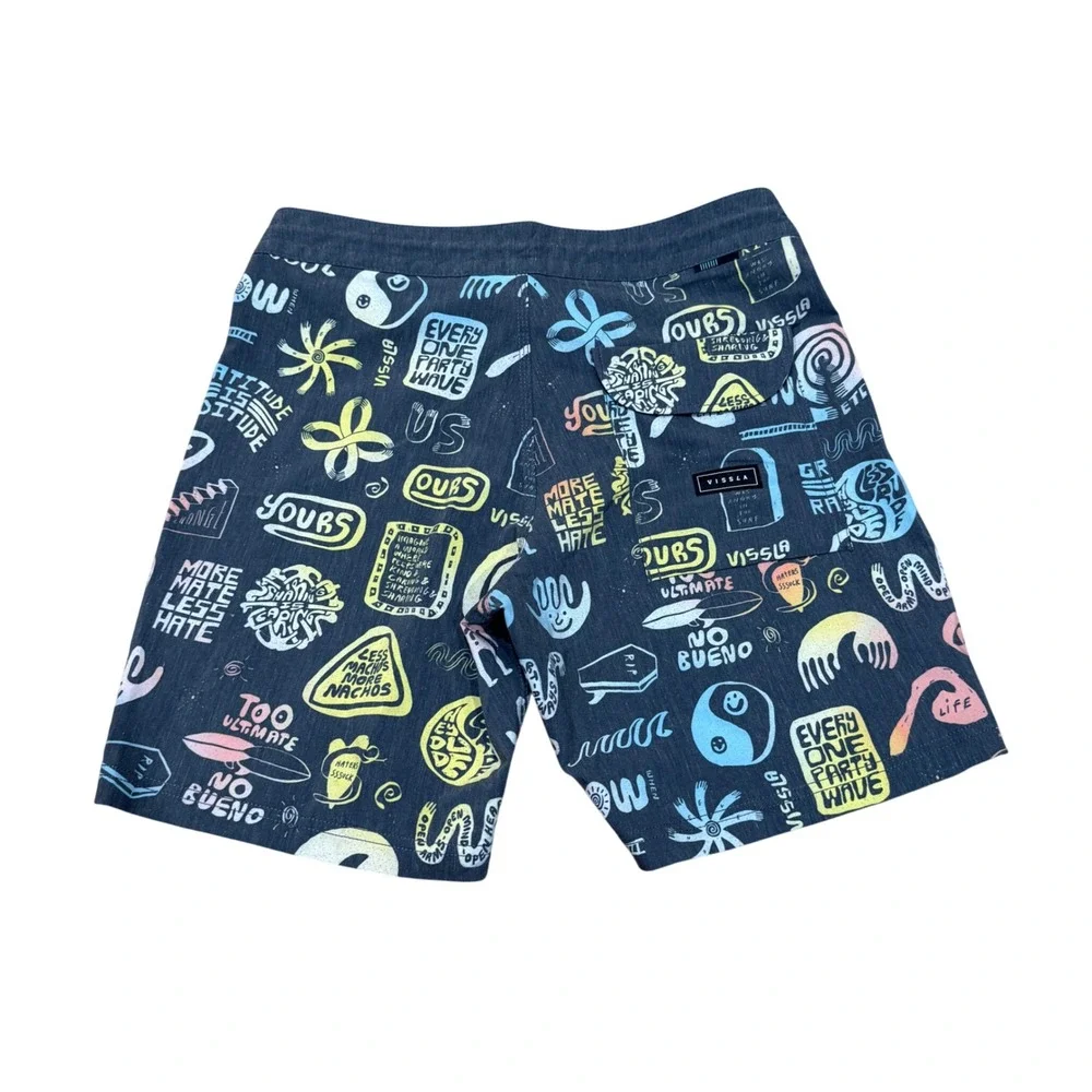 Vissla Stefan Hunt Board Shorts Men 30 Black Upcycle Coconut Stretch Swim Trunks